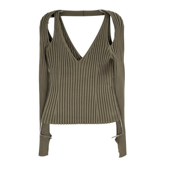 Jonathan Simkhai 'Sylvie' Green Rayon Cold-Shoulder Rib Knit Top Size S - Picture 1 of 3